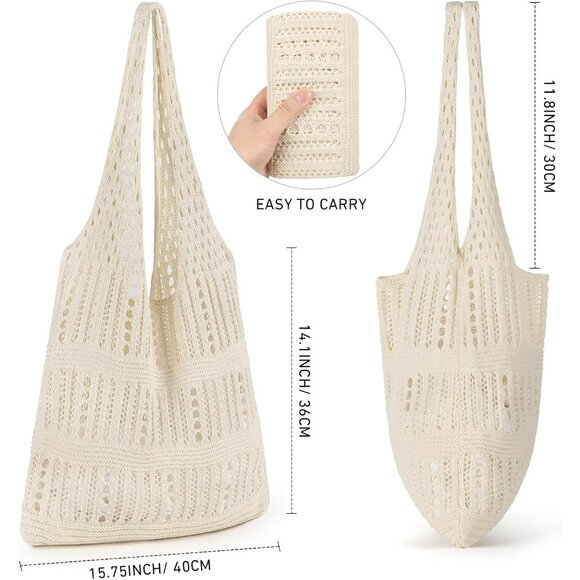 Women's Cream 2 Shoulder Shopping Handbag Casual Travel Totes Fold Able Bags - Picture 2 of 7